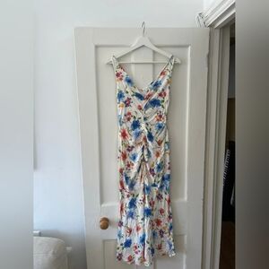 Floral V-Neck Sleeveless Maxi Dress - White with Blue & Red Flowers